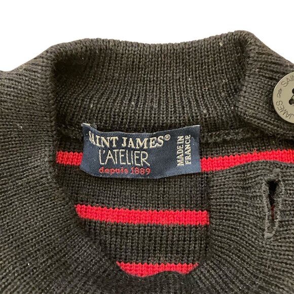 SAINT JAMES EUC Striped Breton Fisherman Sweater Jumper Red/Navy 100% Wool - Picture 6 of 9